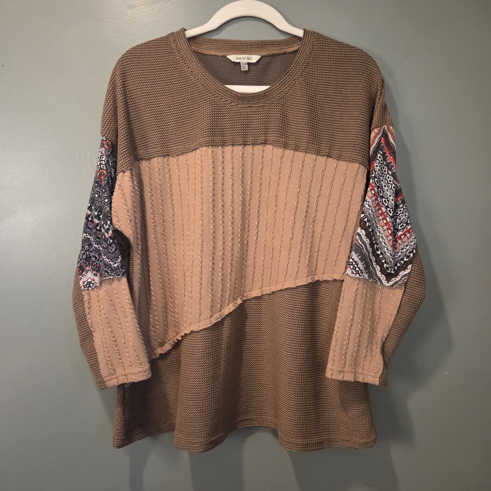 Yak & Yeti Women's Patchwork Textured Boho‎ Top Size S/M Lighweight Sweater